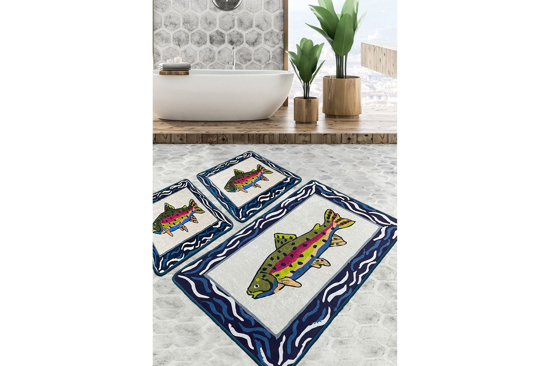 navi badrumsmatta 60x100 cm rektangulär - flerfärgad