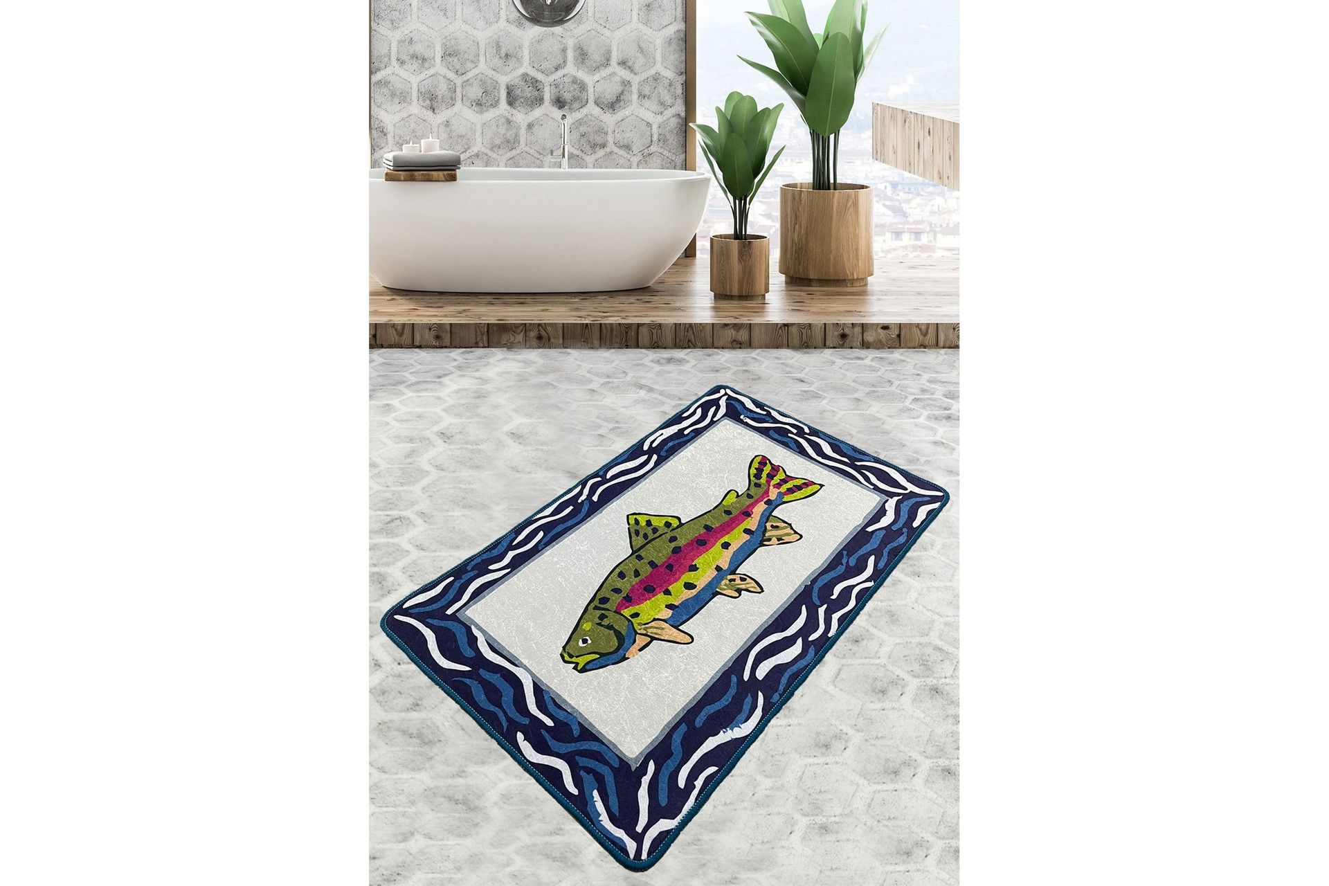 navi badrumsmatta 70x120 cm rektangulär - flerfärgad