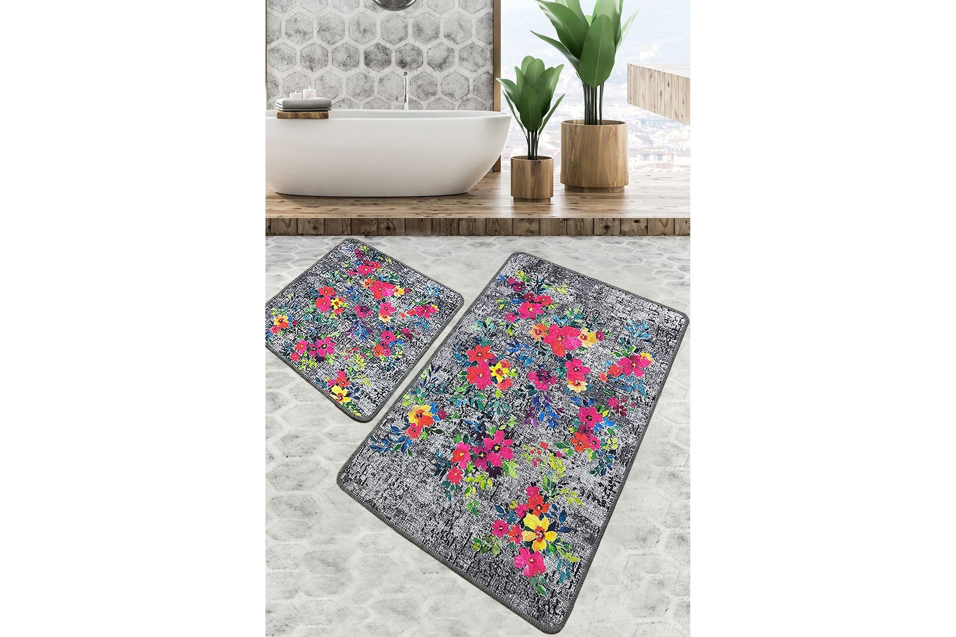 Nika Badrumsmatta 60x100 cm Rektangul&auml;r - Flerf&auml;rgad