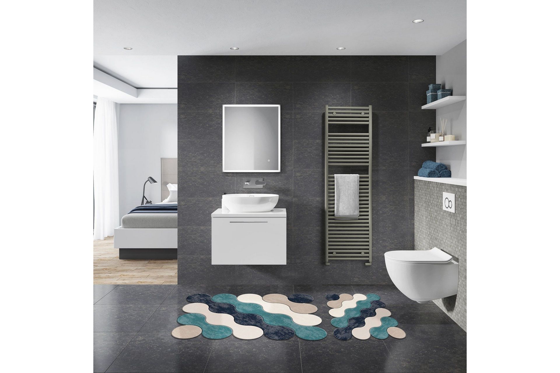 paramshela badrumsmatta 60x100 cm rektangulär - blå