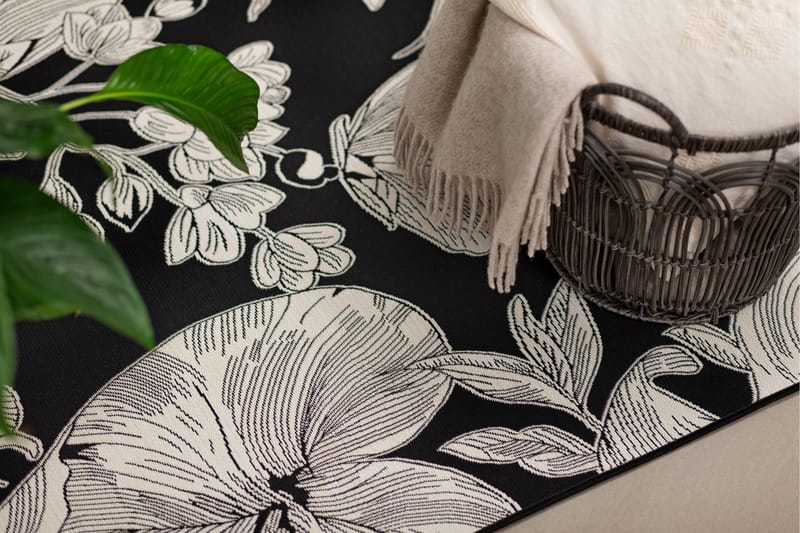 Domani Flower Flatvävd Matta 200x290 cm - Svart - Textil & mattor - Matta - Flatvävd matta