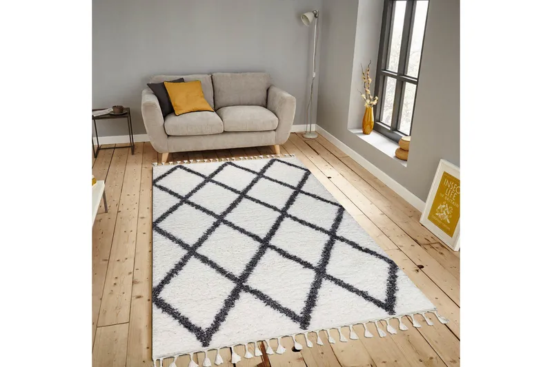 Nishiki Wiltonmatta 160x230 cm Rektangulär - Vit/Antracit - Textil & mattor - Matta - Modern matta - Friezematta