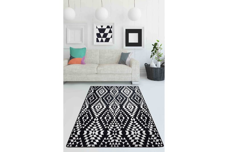 Entrematta Lulubel 100x300 cm - Vit/Svart/Sammet - Textil & mattor - Matta - Modern matta - Gångmatta