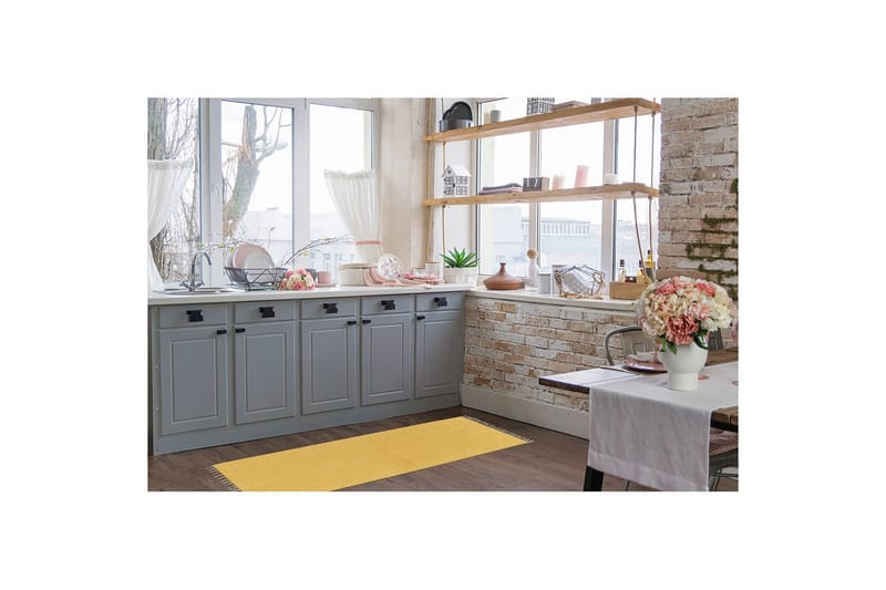 Garnmatta Line - 75x220 cm, Gul - Textil & mattor - Matta - Modern matta - Bomullsmatta