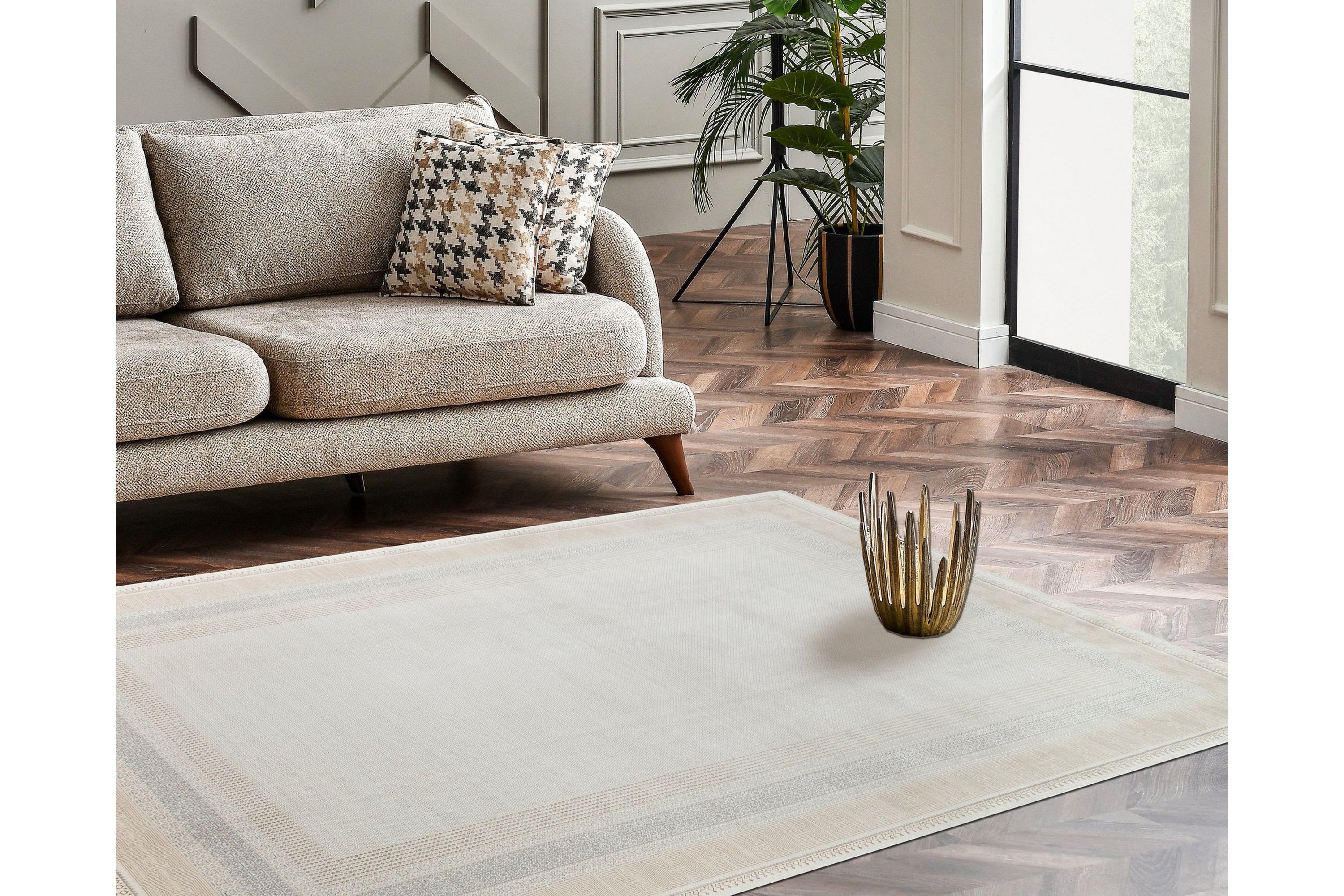 gångmatta mhl 100x300 rektangulär - creme/guld