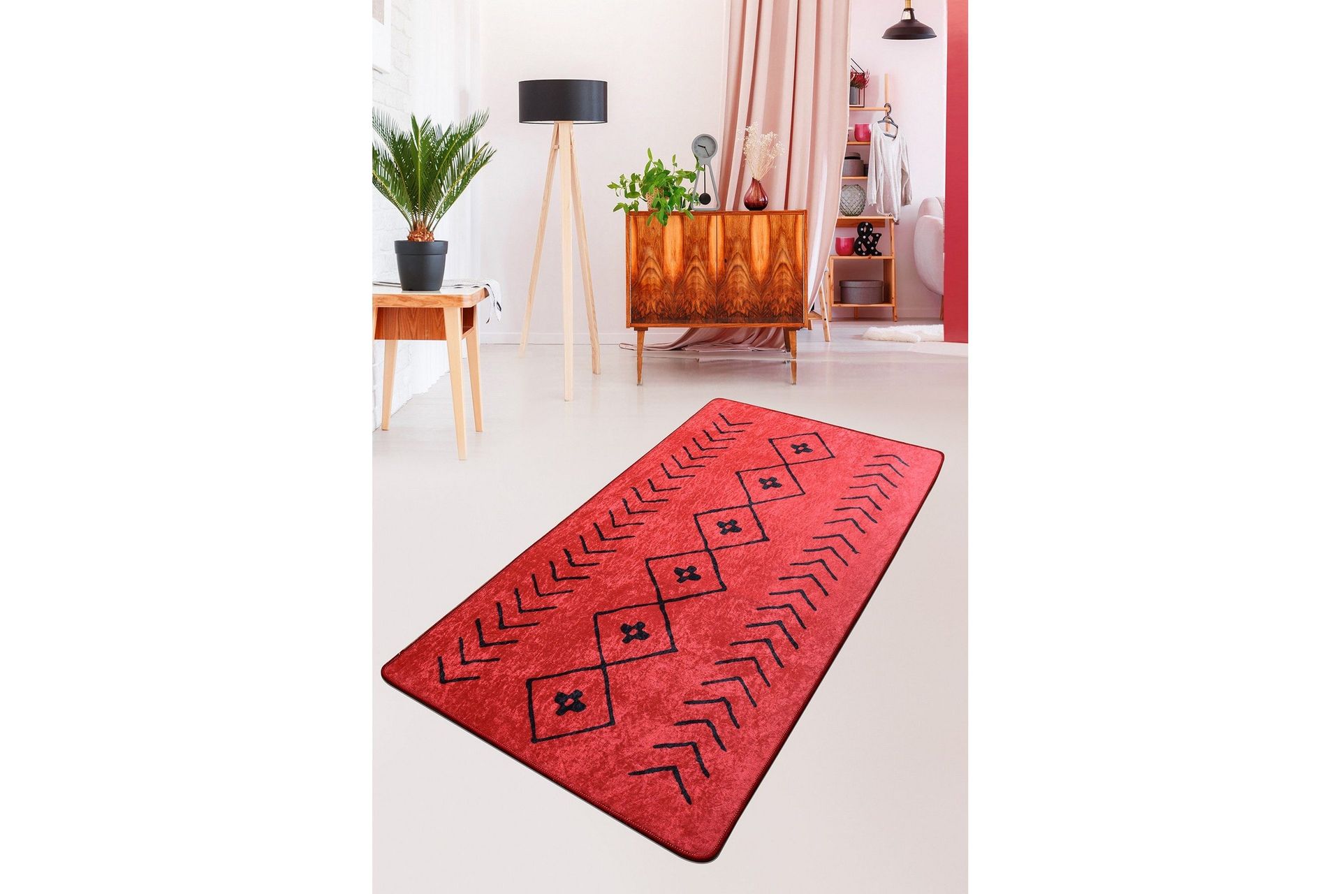 Sehnaz Entrematta 100x300 cm - Röd/Svart/Sammet