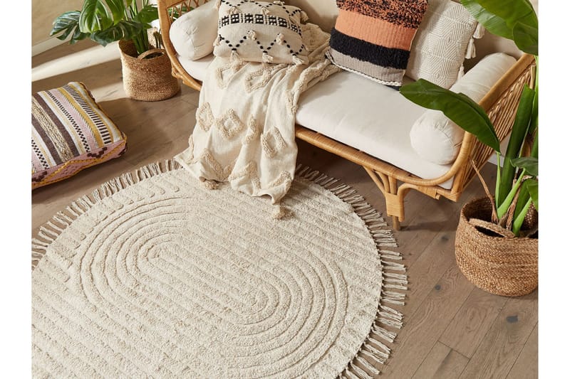 Halfeti Ryamatta 140 cm Rund - Beige - Textil & mattor - Matta - Modern matta - Bomullsmatta