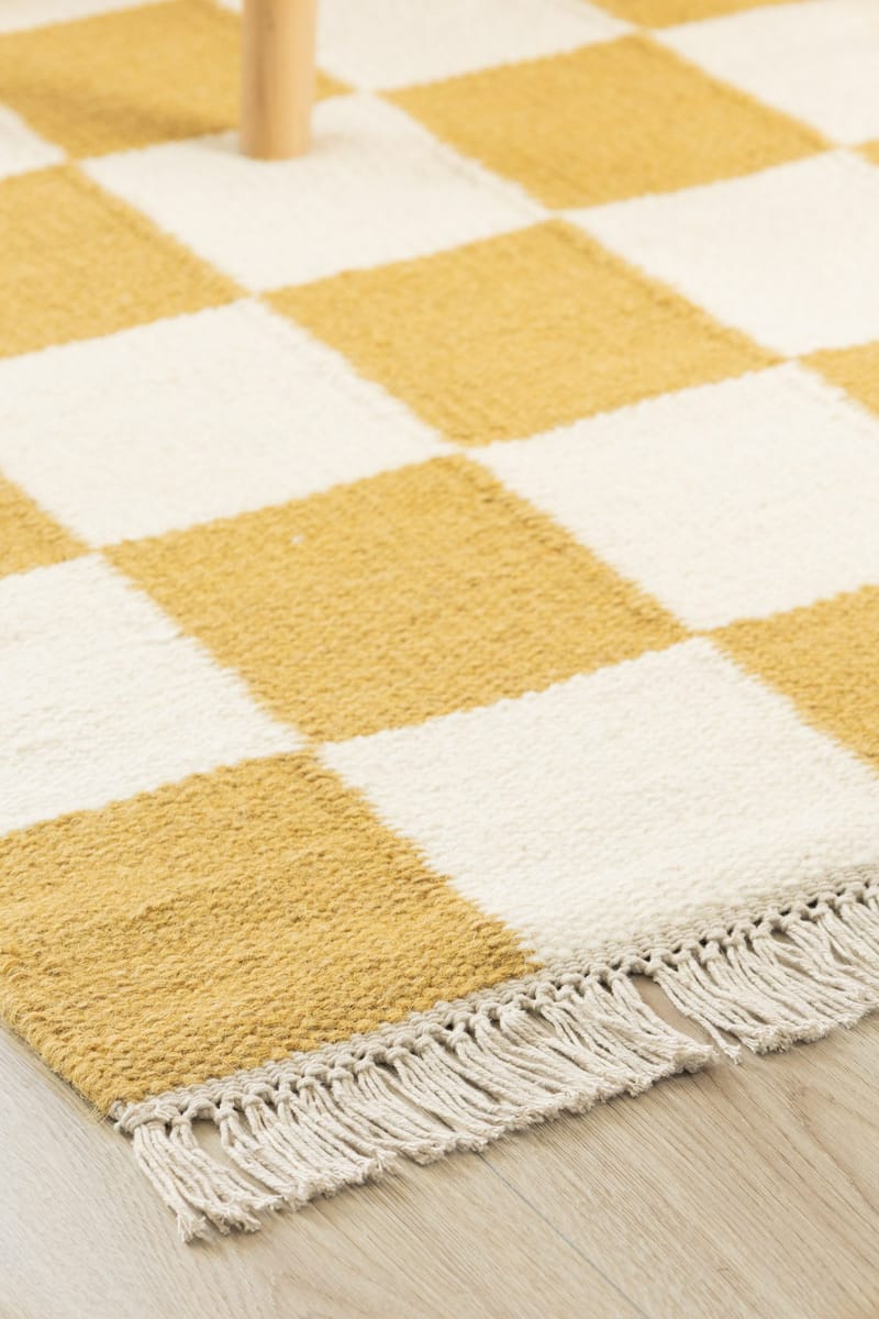 Handvävd Matta Nordic Check 140x200 cm - Lejongul - Textil & mattor - Matta - Modern matta - Ullmatta