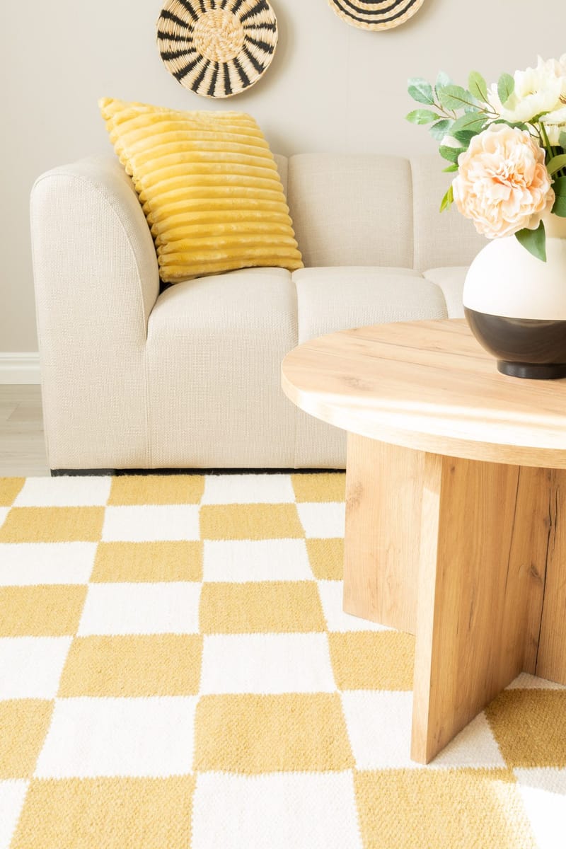 Handvävd Matta Nordic Check 140x200 cm - Lejongul - Textil & mattor - Matta - Modern matta - Ullmatta