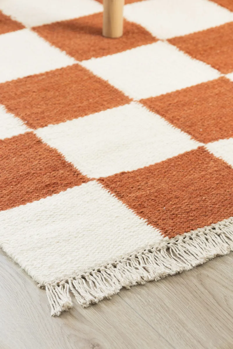 Handvävd Matta Nordic Check 160x230 cm - Terracotta - Textil & mattor - Matta - Modern matta - Ullmatta