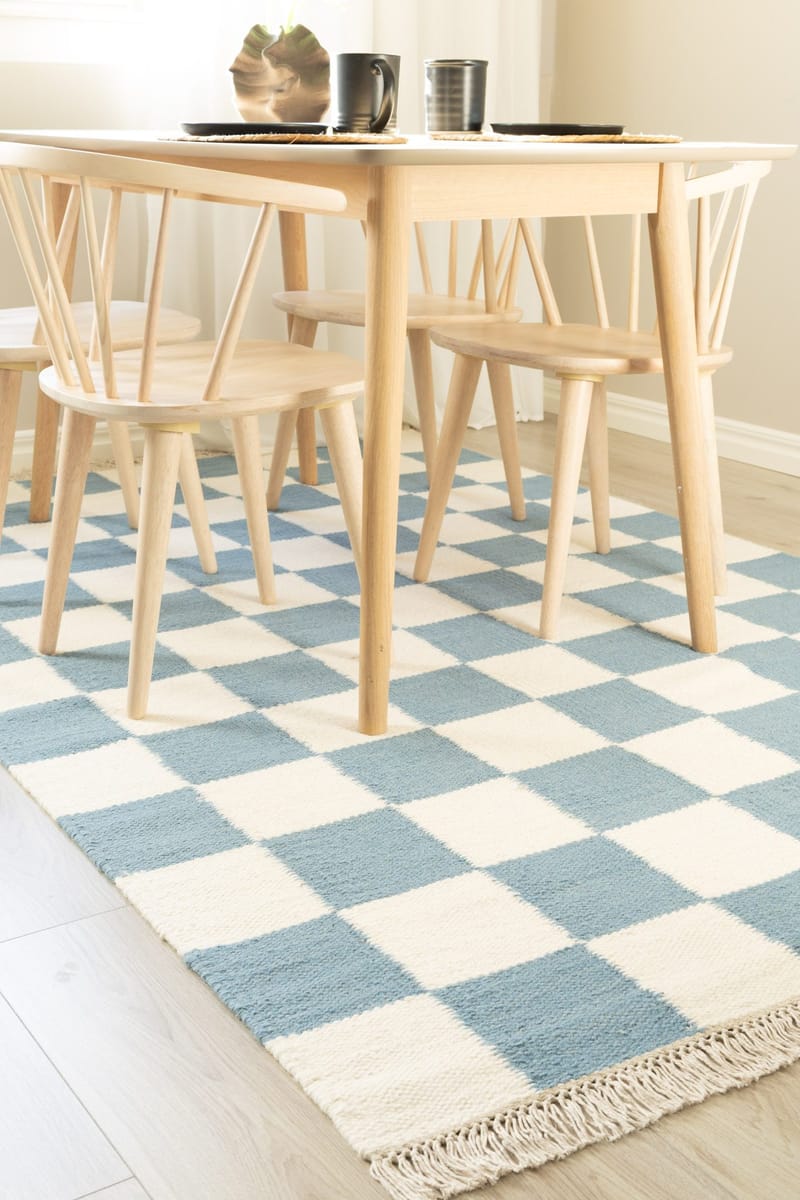 Handvävd Matta Nordic Check 200x300 cm - Duvblå - Textil & mattor - Matta - Modern matta - Ullmatta