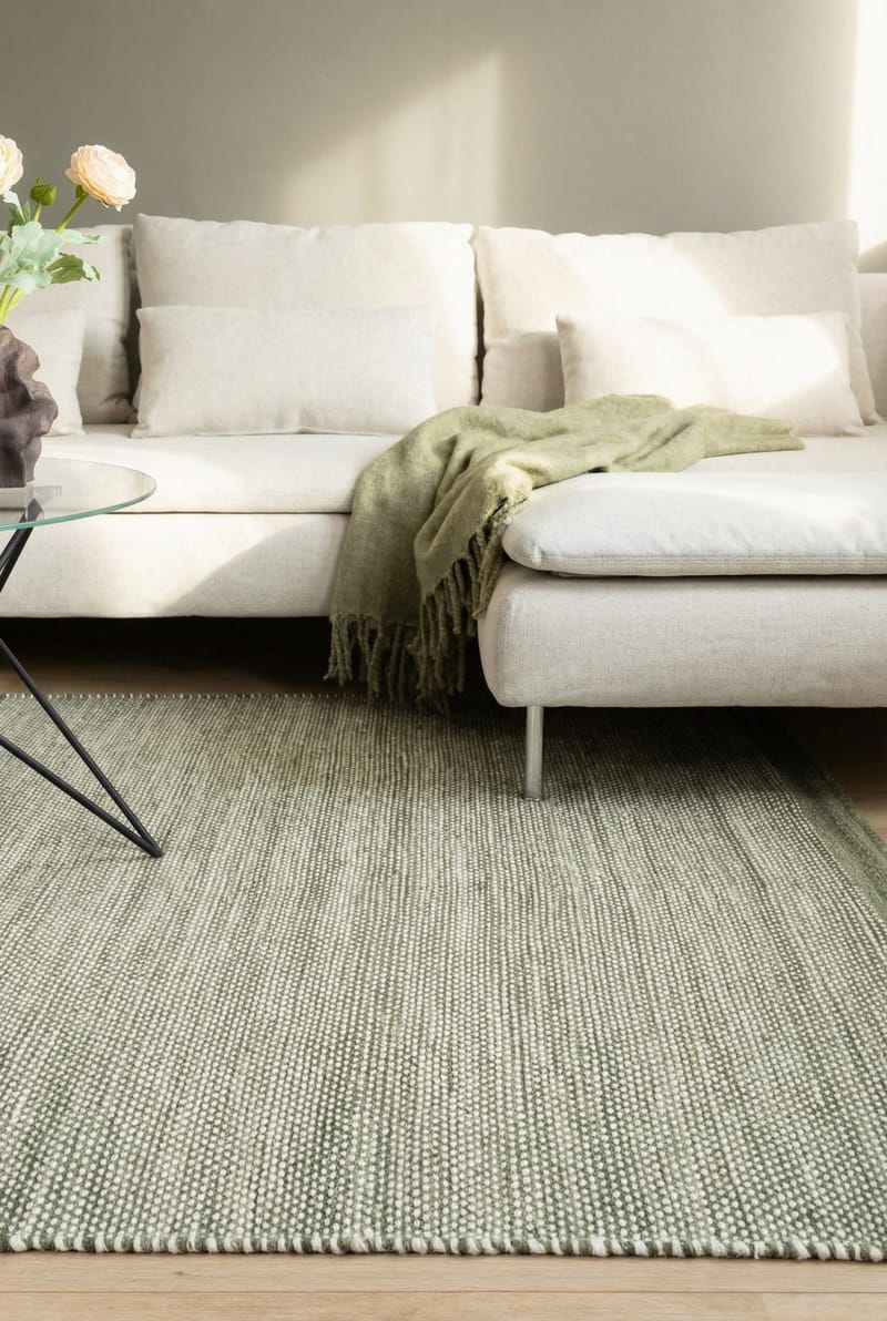 Handvävd Matta Sandhamn 140x200 cm - Grön - Textil & mattor - Matta - Modern matta - Ullmatta