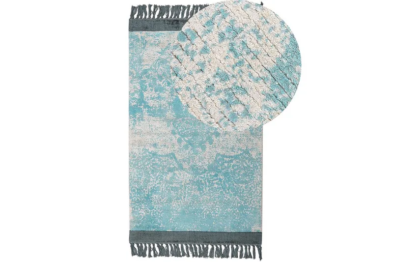 Matta Akarsu - Blå, beige, 80x150 cm - Textil & mattor - Matta - Modern matta - Viskosmatta & konstsilkesmatta