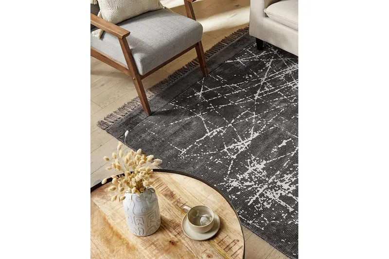 Matta Hanli - Mörkgrå, vit, 160x230 cm - Textil & mattor - Matta - Modern matta - Viskosmatta & konstsilkesmatta