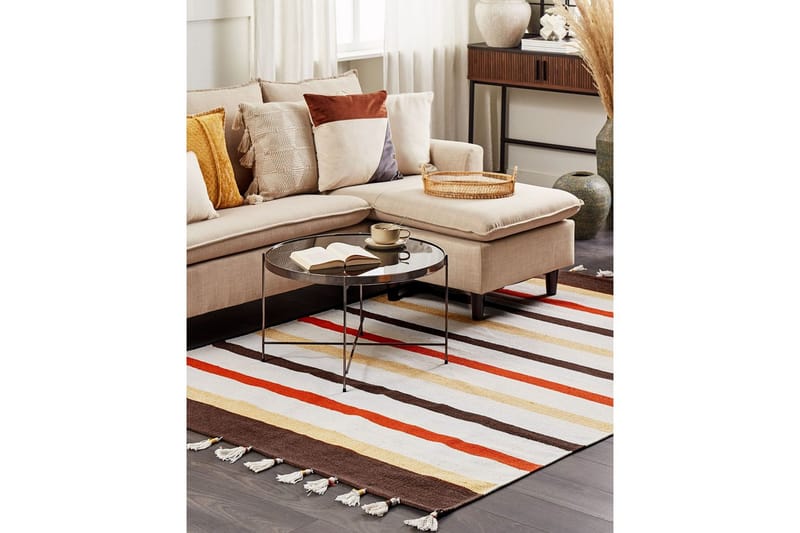 Plattvävd Hisarli - Brun, gul, orange, beige, 140x200 cm - Textil & mattor - Matta - Modern matta - Bomullsmatta