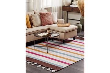 Plattvävd Hisarli - Flerfärgad, vit, brun, blå, orange, 140x200 cm - Textil & mattor - Matta - Modern matta - Bomullsmatta