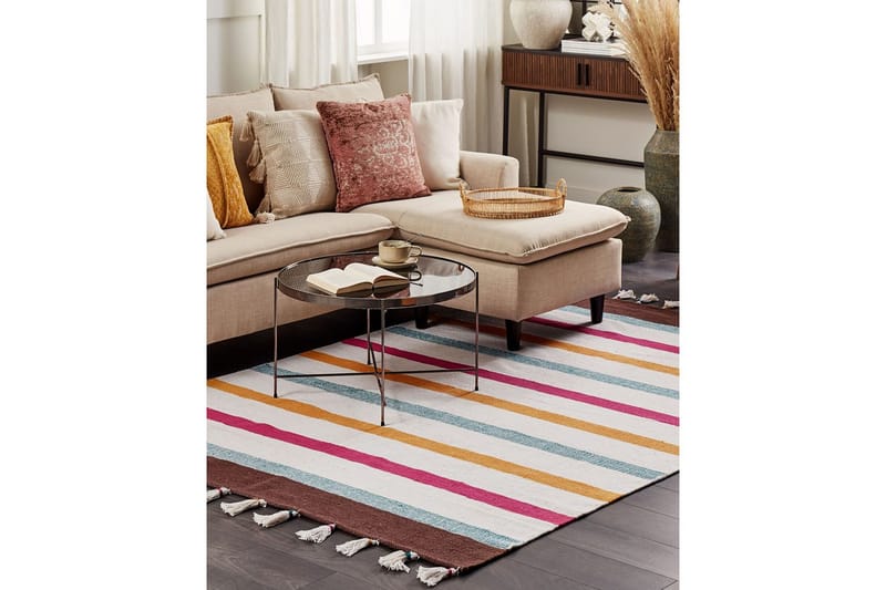 Plattv�ävd Hisarli - Flerfärgad, vit, brun, blå, orange, 140x200 cm - Textil & mattor - Matta - Modern matta - Bomullsmatta