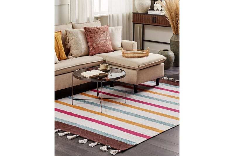 Plattvävd Hisarli - Flerfärgad, vit, brun, blå, orange, 140x200 cm - Textil & mattor - Matta - Modern matta - Bomullsmatta