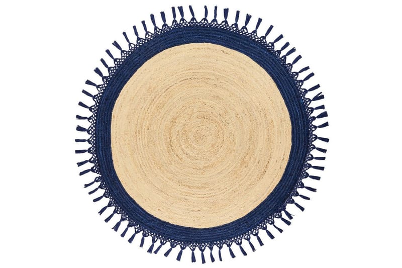 Plattvävd Marts, Beige, blå, 140x140 cm