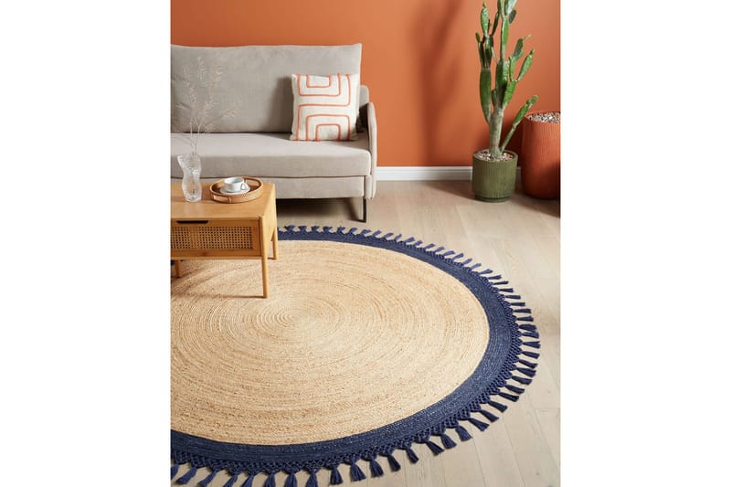 Plattvävd Marts - Beige, blå, 200x200 cm - Textil & mattor - Matta - Modern matta - Jutematta & hampamatta