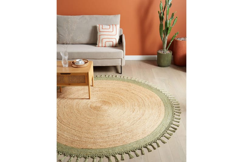 Plattvävd Marts - Beige, Grön, 200x200 cm - Textil & mattor - Matta - Modern matta - Jutematta & hampamatta