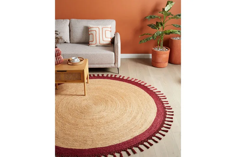 Plattvävd Marts - Beige, Röd, 200x200 cm - Textil & mattor - Matta - Modern matta - Jutematta & hampamatta