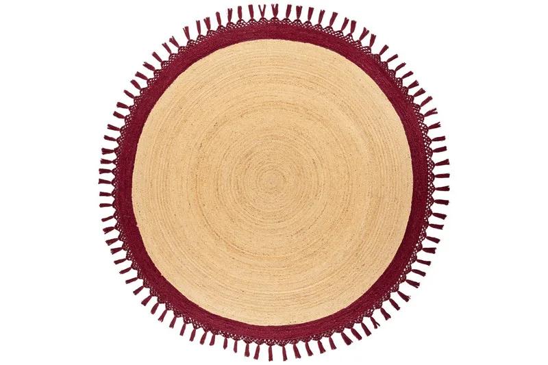 Plattvävd Marts, Beige, Röd, 200x200 cm