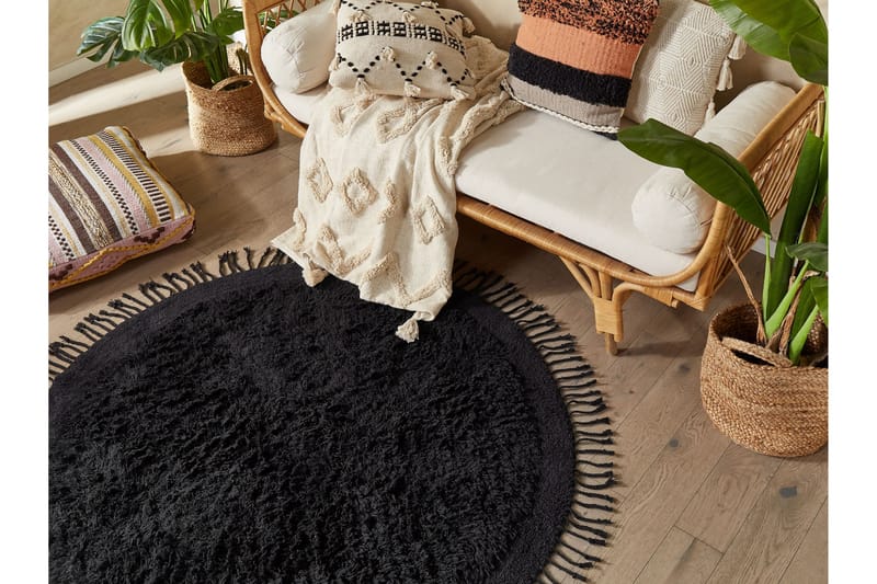 Ryamatta Bitlis 140 cm Rund - Svart - Textil & mattor - Matta - Modern matta - Ryamatta