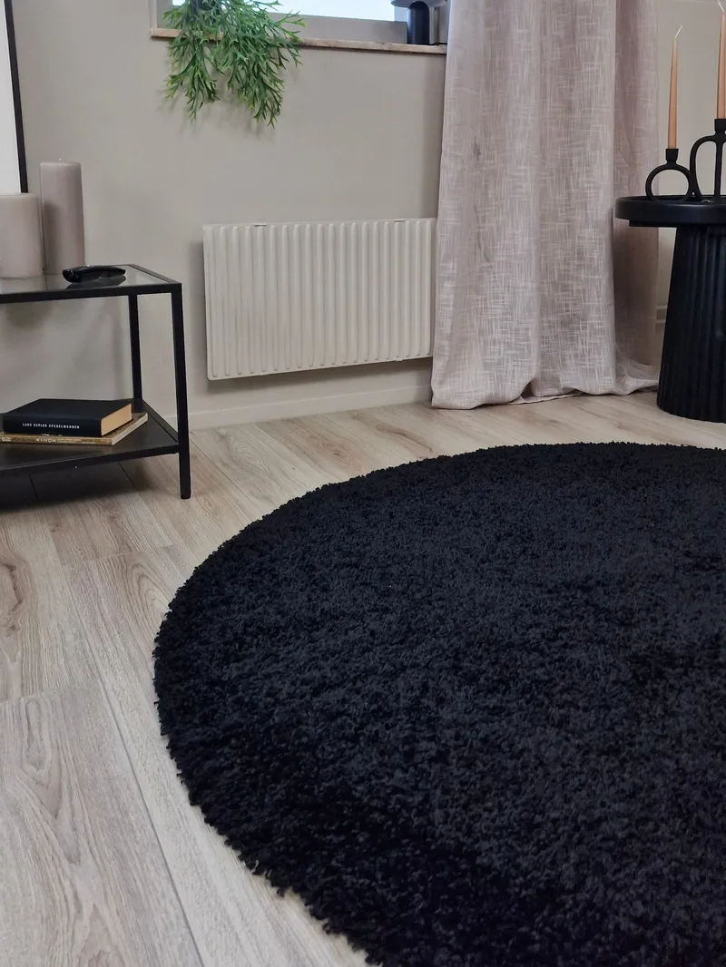Lounge Ryamatta 200 cm Rund - Svart - Textil & mattor - Matta - Modern matta - Ryamatta