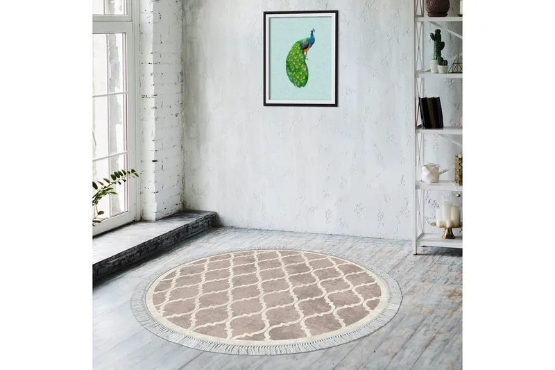 Alanur Home Matta 100x100 cm - Cremevit/Brun - Textil & mattor - Matta - Modern matta - Wiltonmatta