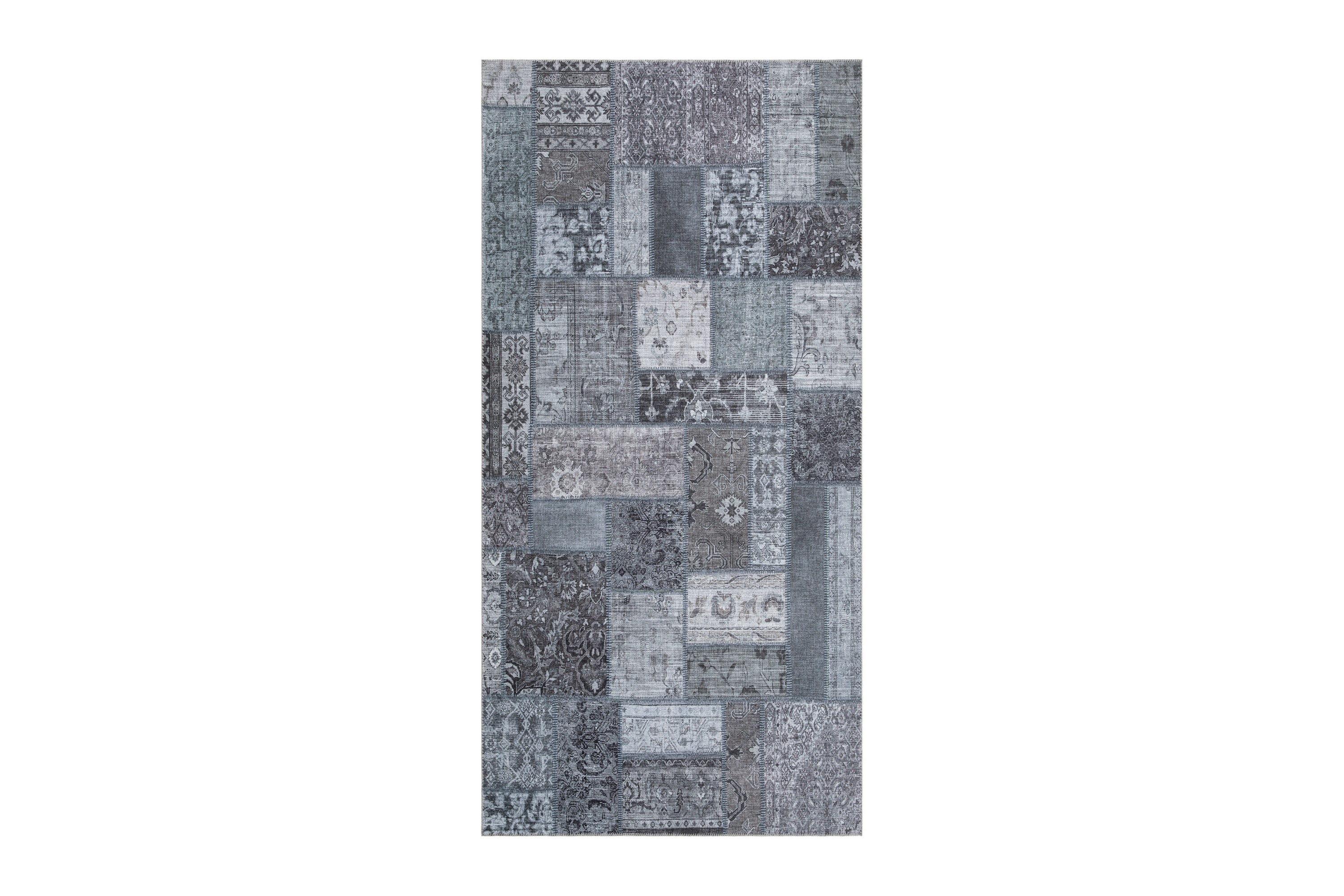 Patchwork Wiltonmatta 80x300 cm Rektangulär Grå