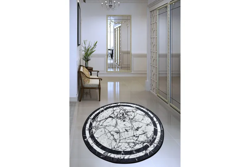 Brinmor Matta Rund 140 cm - Vit/Svart/Sammet - Textil & mattor - Matta - Modern matta - Wiltonmatta