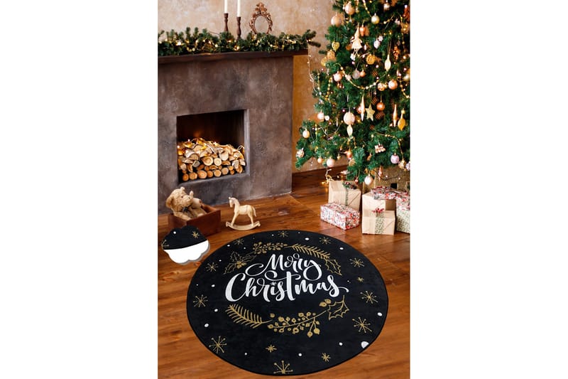 Chilai Matta 100 cm Rund, Svart/Vit/Guld