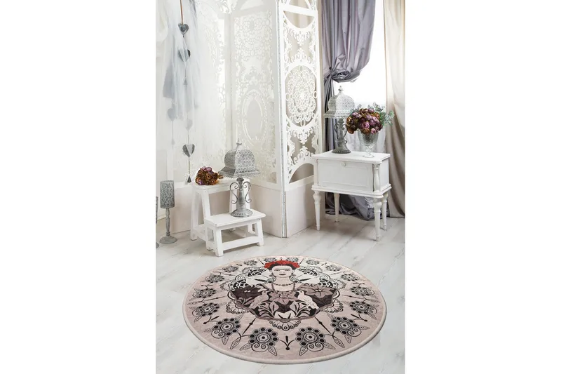 Fahmida Matta Rund 100 cm - Flerfärgad/Sammet - Textil & mattor - Matta - Modern matta - Wiltonmatta