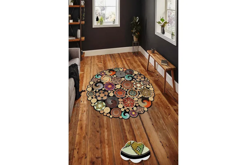 Homefesto Matta 170 cm Rund - Multifärgad - Textil & mattor - Matta - Modern matta - Wiltonmatta