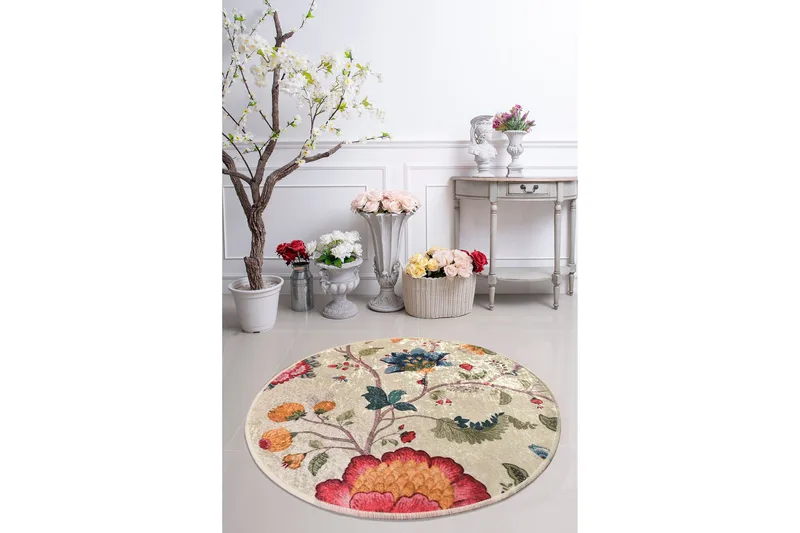 Kaihe Matta Rund 100 cm - Flerfärgad/Sammet - Textil & mattor - Matta - Modern matta - Wiltonmatta