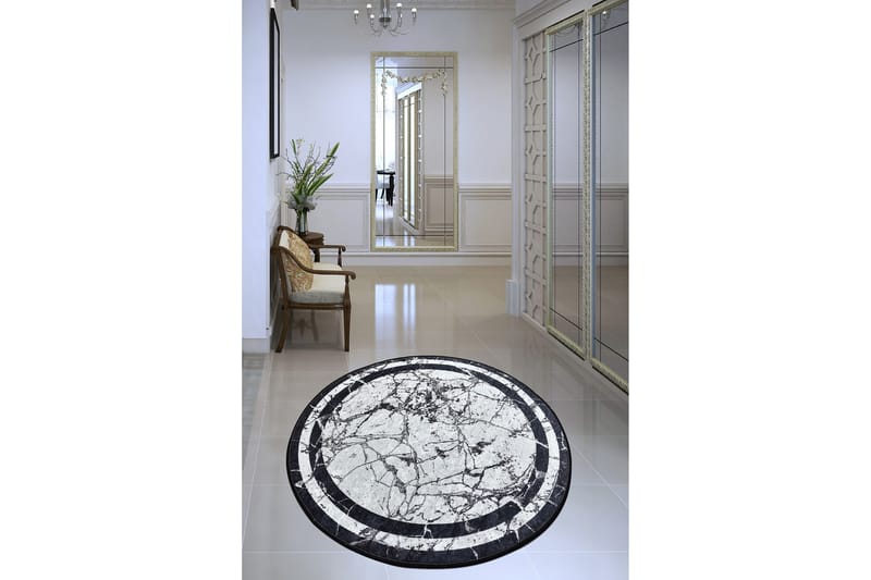 Matta Craymor Rund 140 cm - Vit/Svart/Sammet - Textil & mattor - Matta - Modern matta - Wiltonmatta