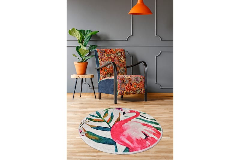 Matta Flam Rund 100 cm - Flerfärgad/Sammet - Textil & mattor - Matta - Modern matta - Wiltonmatta