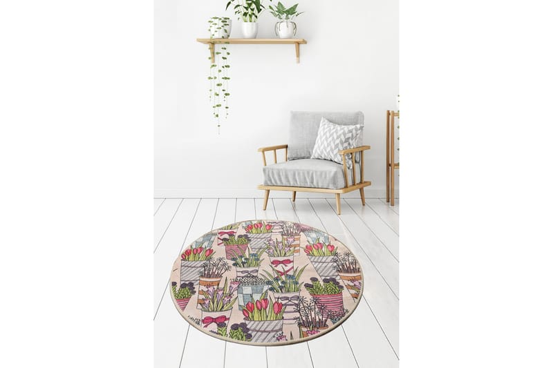 Matta Flowerpot Rund 100 cm - Flerfärgad/Sammet - Textil & mattor - Matta - Modern matta - Wiltonmatta