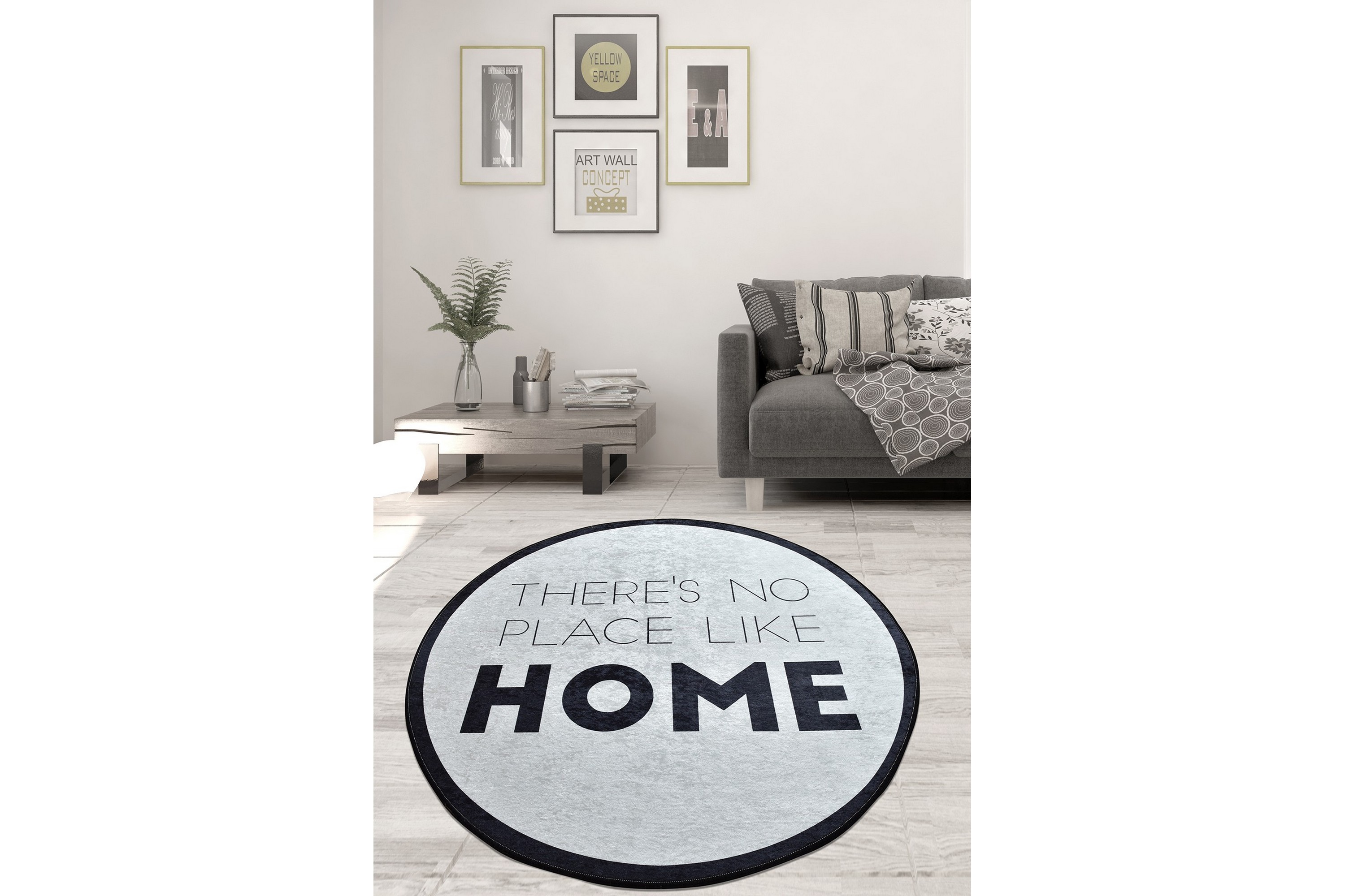 Matta Likehome Rund 140 cm Vit/Svart/Sammet