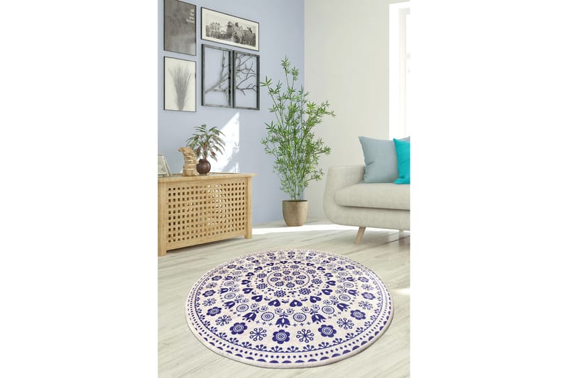 Matta Vigonza Rund 100 cm - Blå/Sammet - Textil & mattor - Matta - Modern matta - Wiltonmatta