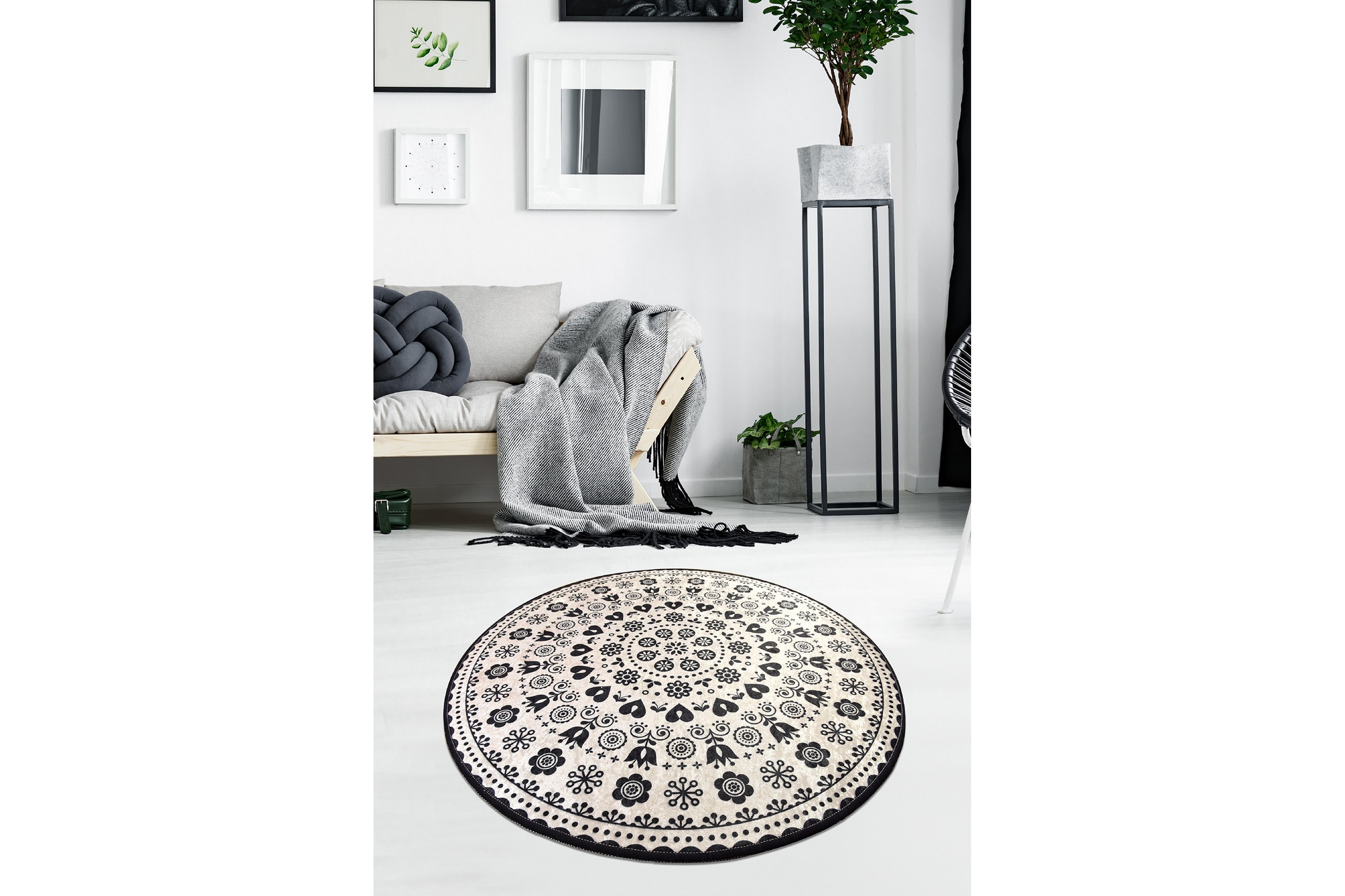 Matta Vigonza Rund 140 cm Svart/Sammet