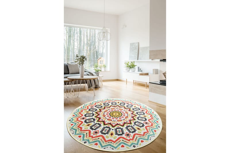 Matta Yantra Rund 100 cm - Flerfärgad/Sammet - Textil & mattor - Matta - Modern matta - Wiltonmatta