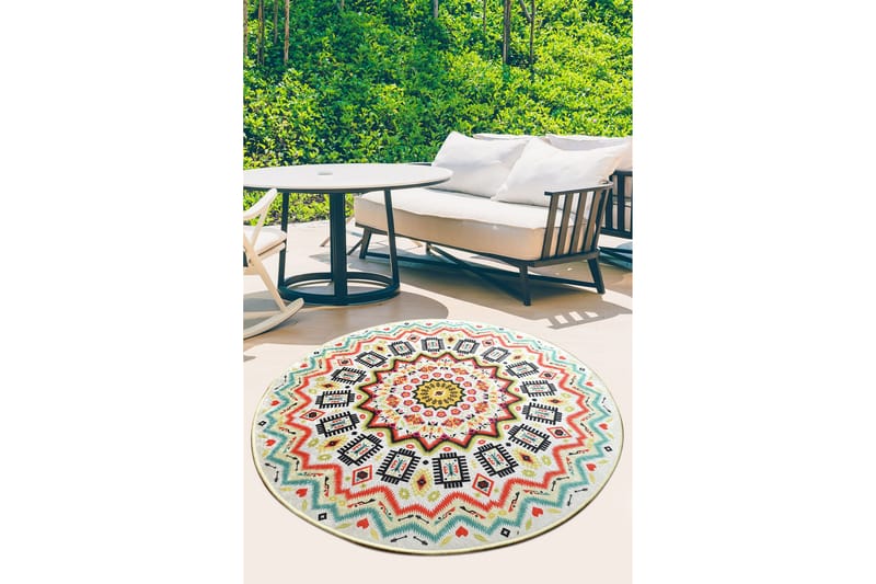 Matta Yantra Rund 100 cm - Flerfärgad/Sammet - Textil & mattor - Matta - Modern matta - Wiltonmatta