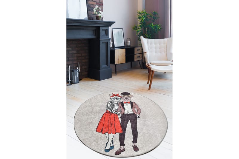 Matta Pareja Rund 100 cm - Flerfärgad/Sammet - Textil & mattor - Matta - Modern matta - Wiltonmatta