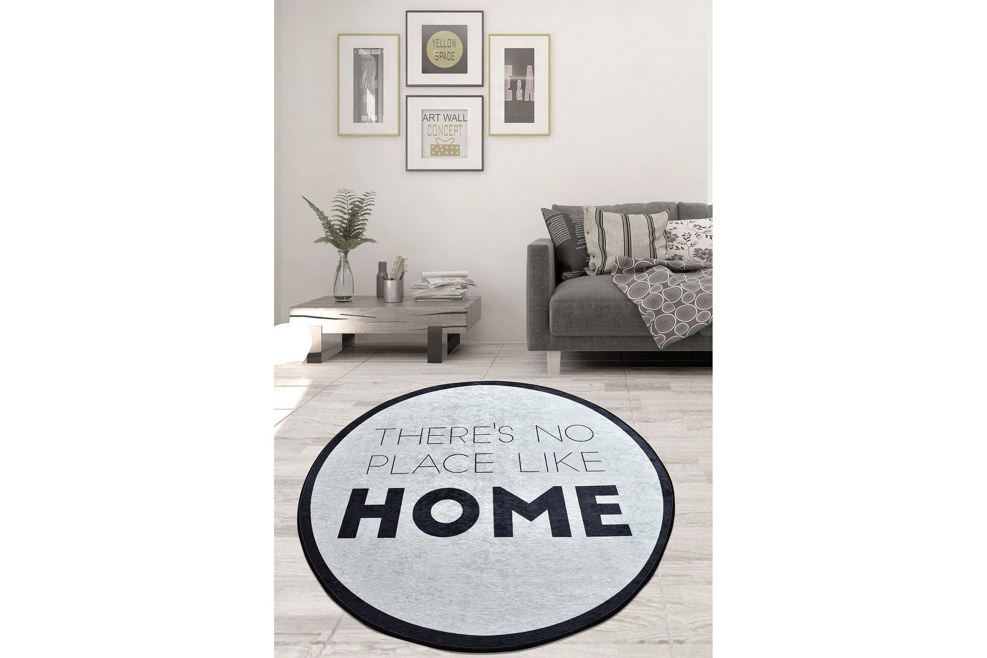 otthon matta rund 100 cm - vit/svart/sammet