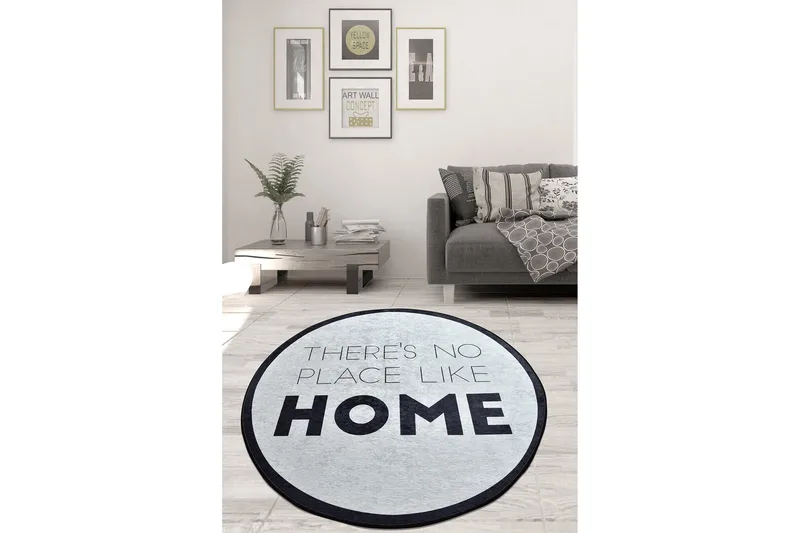 Otthon Matta Rund 140 cm, Vit/Svart/Sammet