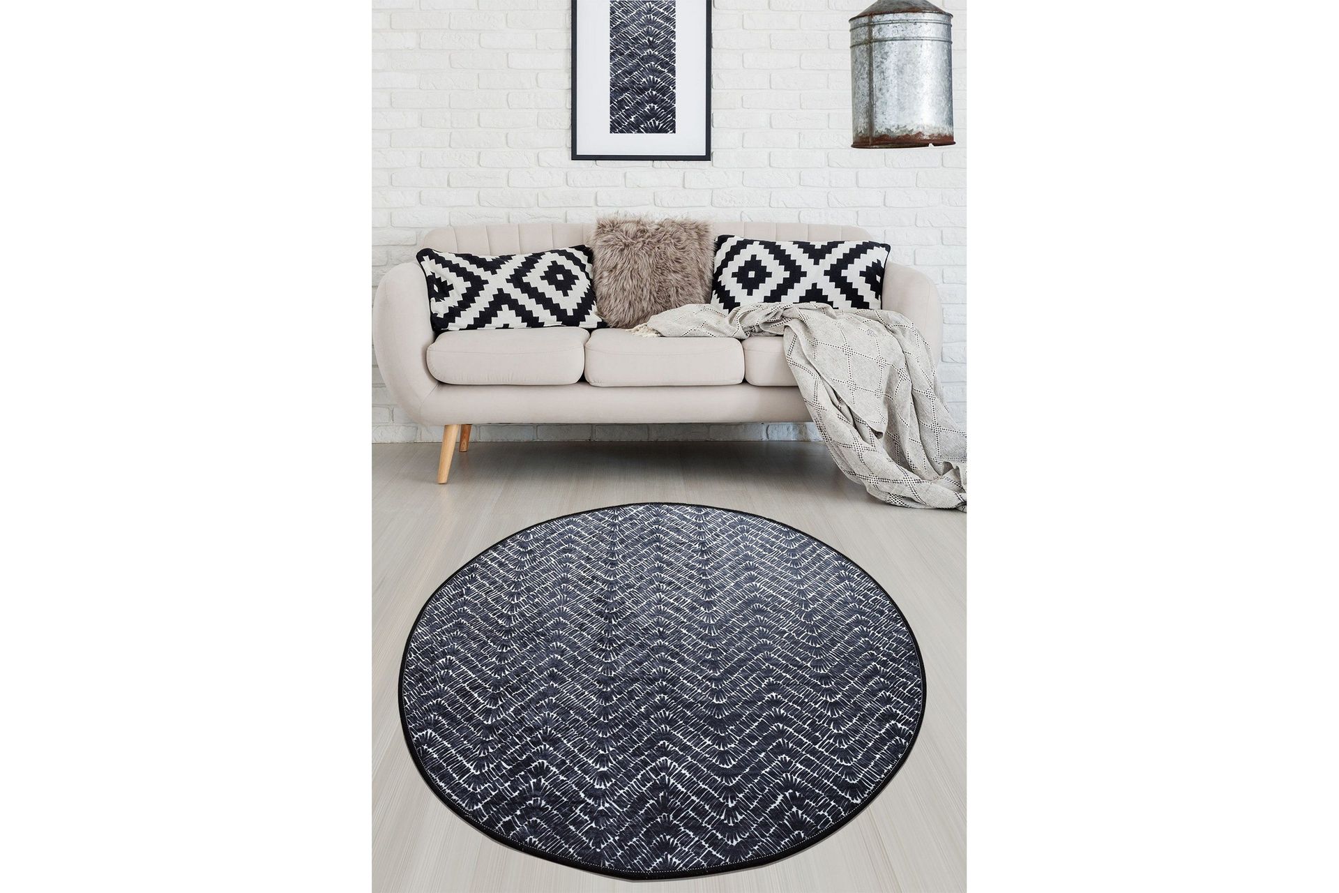 Yesuto Matta Rund 100 cm - Vit/Svart/Sammet