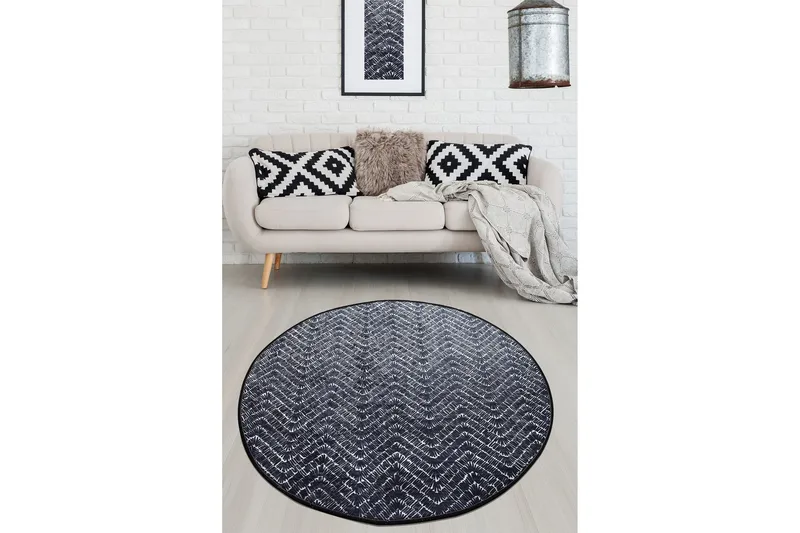 Yesuto Matta Rund 100 cm, Vit/Svart/Sammet