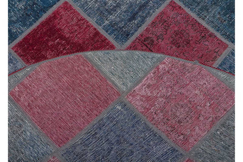Handknuten Patchworkmatta Ull/Garn Röd/Blå 165x165cm - Röd|Blå - Patchwork matta